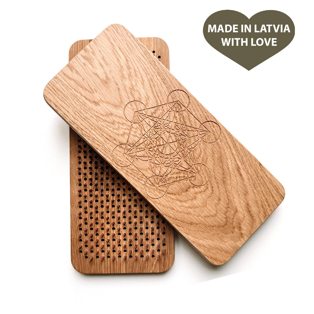 Unlock a transformative meditation experience with this Premium Oak Sadhu Board featuring copper nails and the sacred Metatron’s Cube design. Crafted from eco-friendly oak wood, this board is designed to enhance energy flow, stimulate reflexology points, and promote deep relaxation.